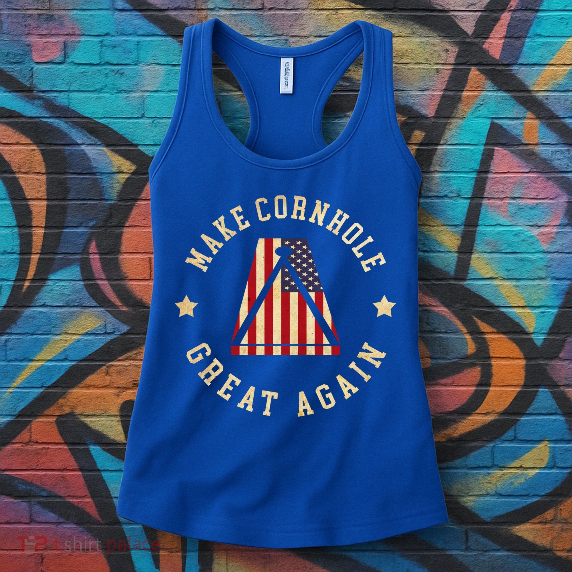 Make Cornhole Great Again Funny Cornhole American Flag Great Gift Women's Tank Top