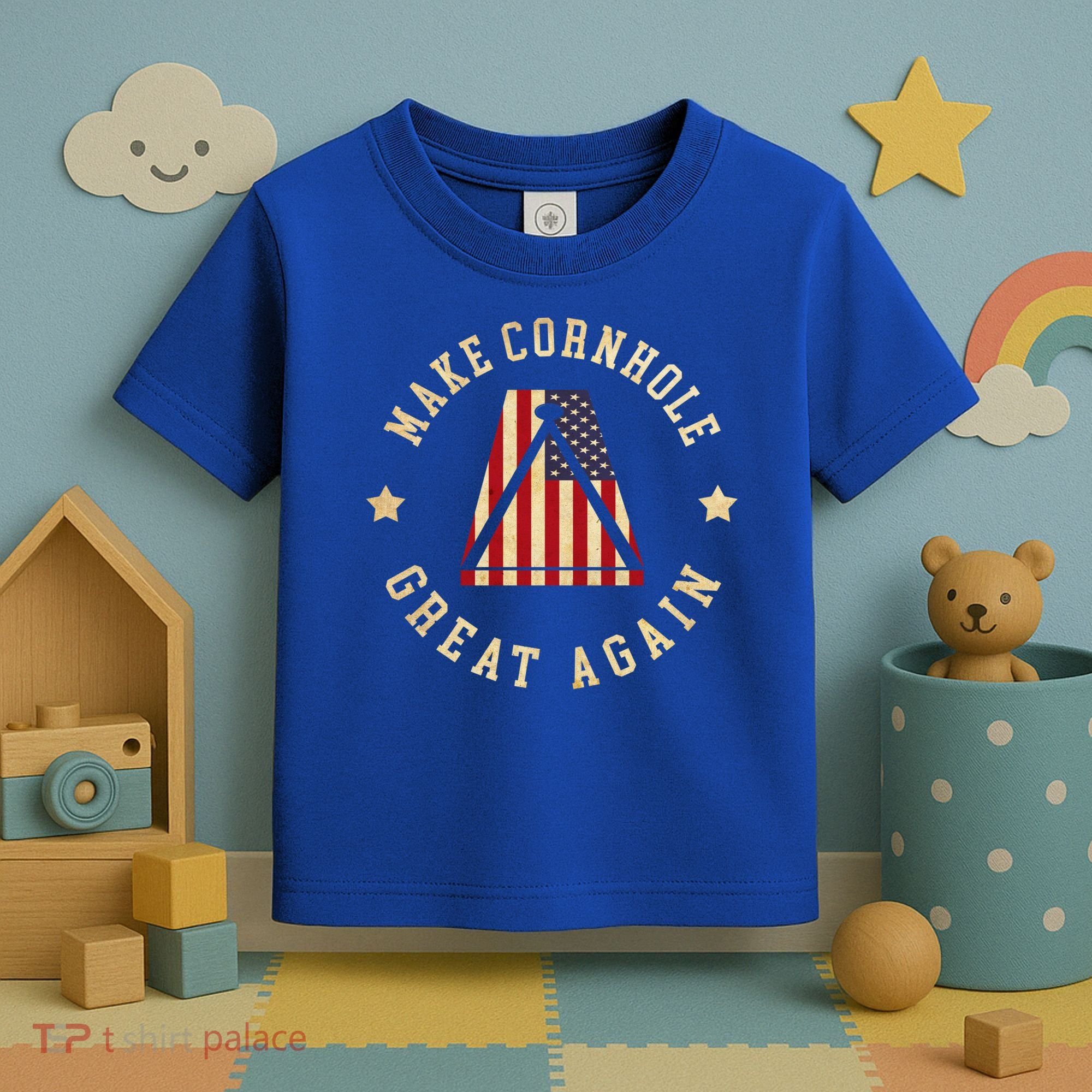 Make Cornhole Great Again Funny Cornhole American Flag Great Gift Toddler T-Shirt