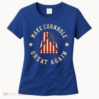 Make Cornhole Great Again Funny Cornhole American Flag Great Gift Women's T-Shirt