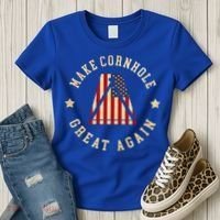 Make Cornhole Great Again Funny Cornhole American Flag Great Gift Women's T-Shirt thumb 3
