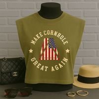 Make Cornhole Great Again Funny Cornhole American Flag Great Gift Garment-Dyed Women's Muscle Tee thumb 3