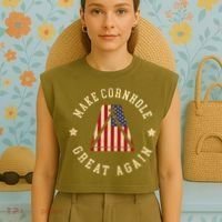Make Cornhole Great Again Funny Cornhole American Flag Great Gift Garment-Dyed Women's Muscle Tee thumb 4