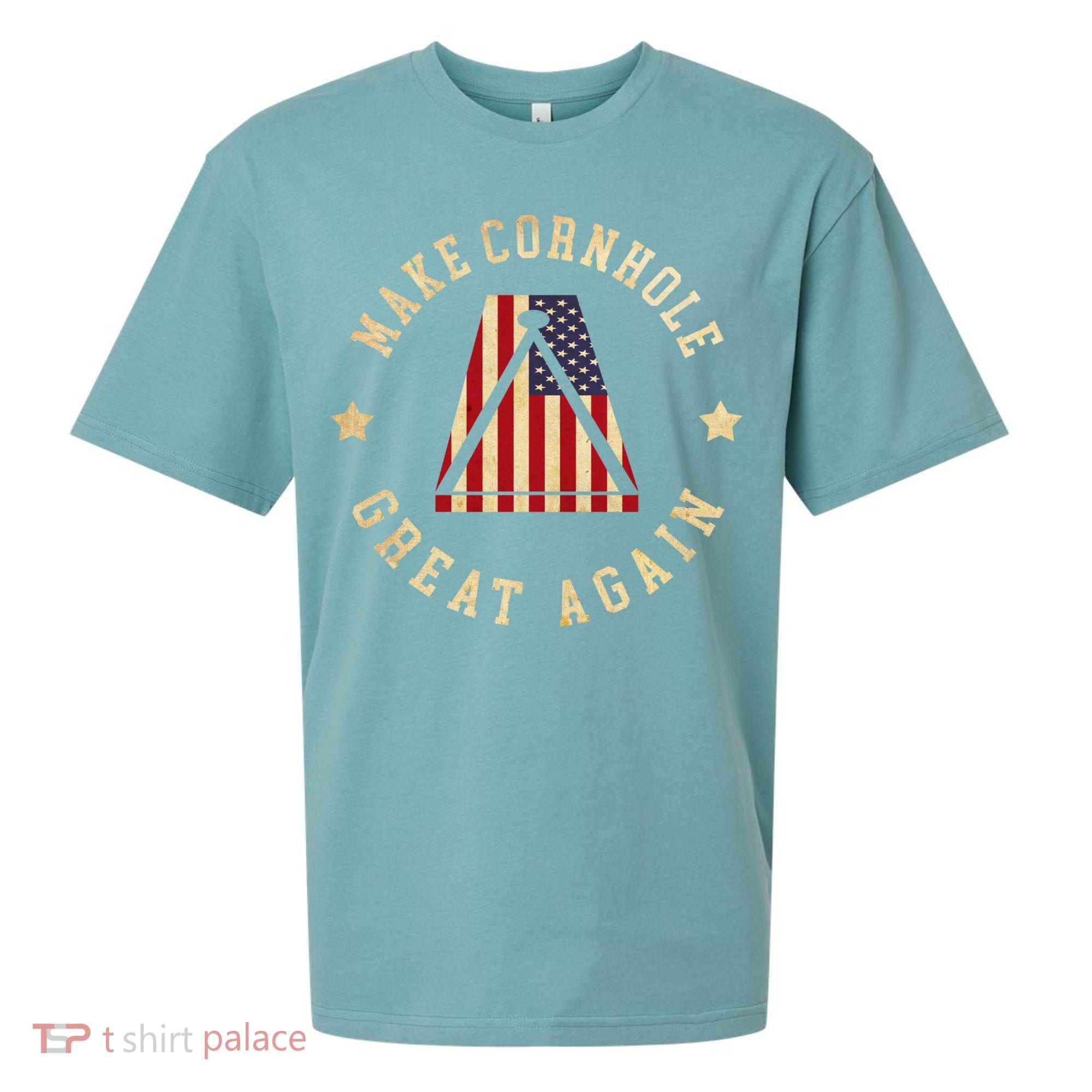 Make Cornhole Great Again Funny Cornhole American Flag Great Gift Sueded Cloud Jersey T-Shirt