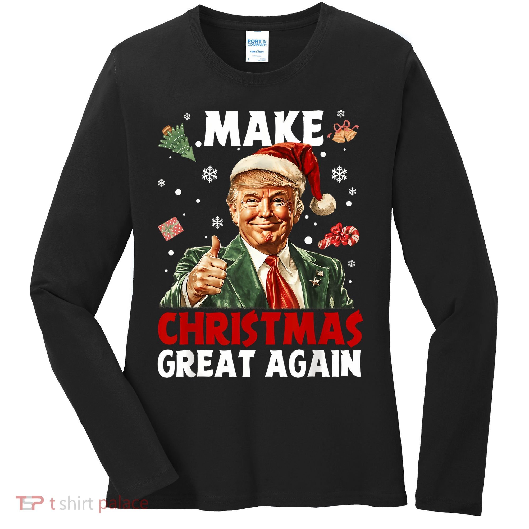 Make Christmas Great Again Santa Funny Trump Xmas Pajamas Women's Long Sleeve Shirt
