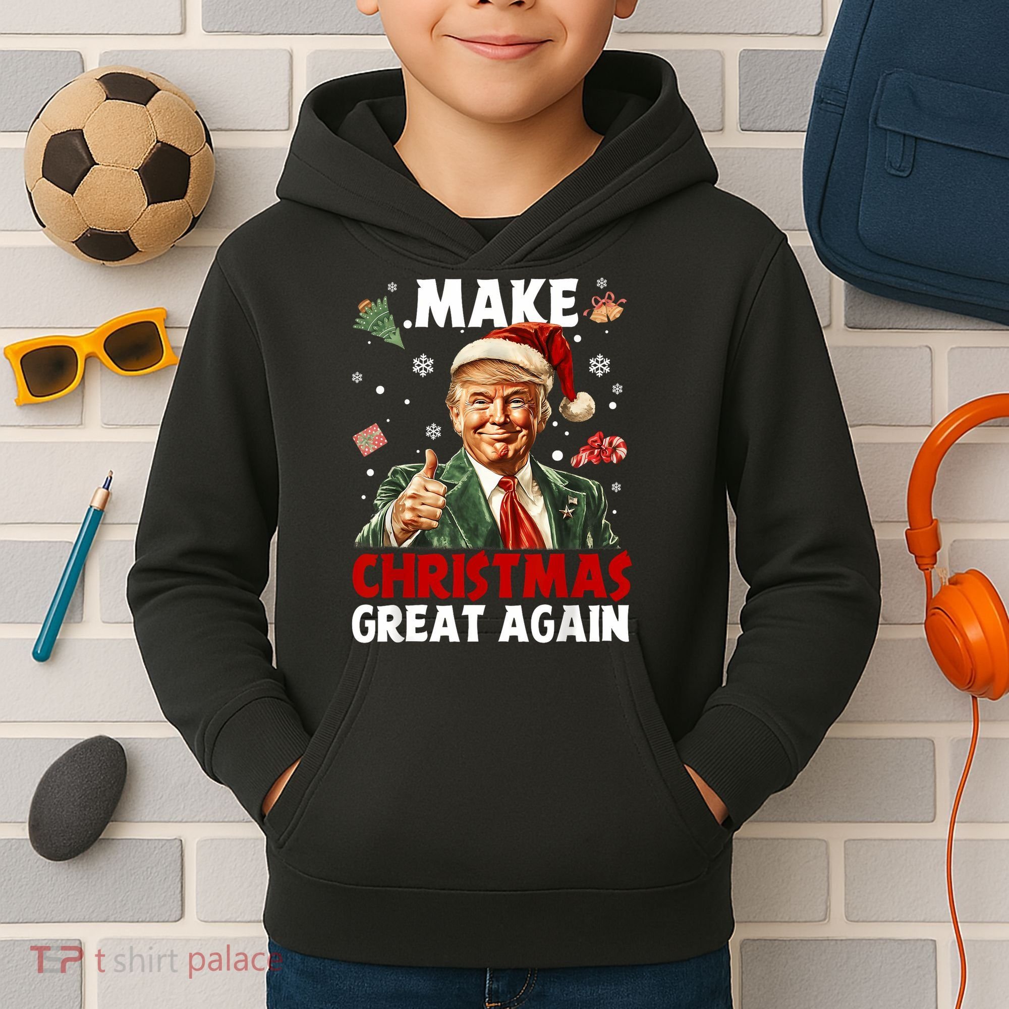 Make Christmas Great Again Santa Funny Trump Xmas Pajamas Kids Hoodie