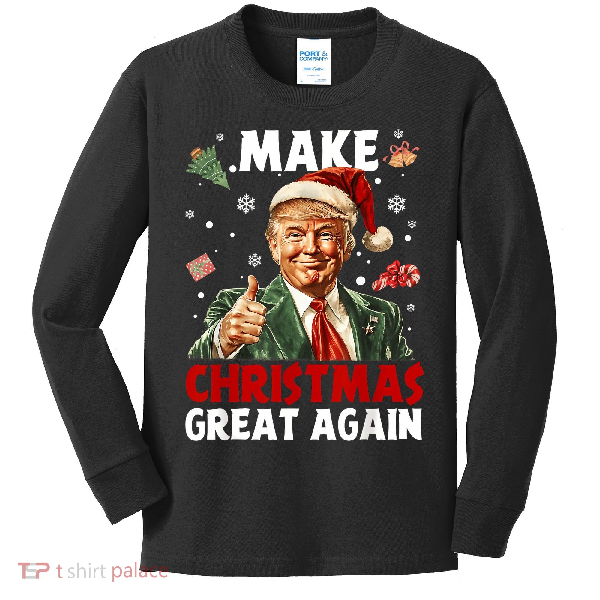 Make Christmas Great Again Santa Funny Trump Xmas Pajamas Kids Long Sleeve Shirt