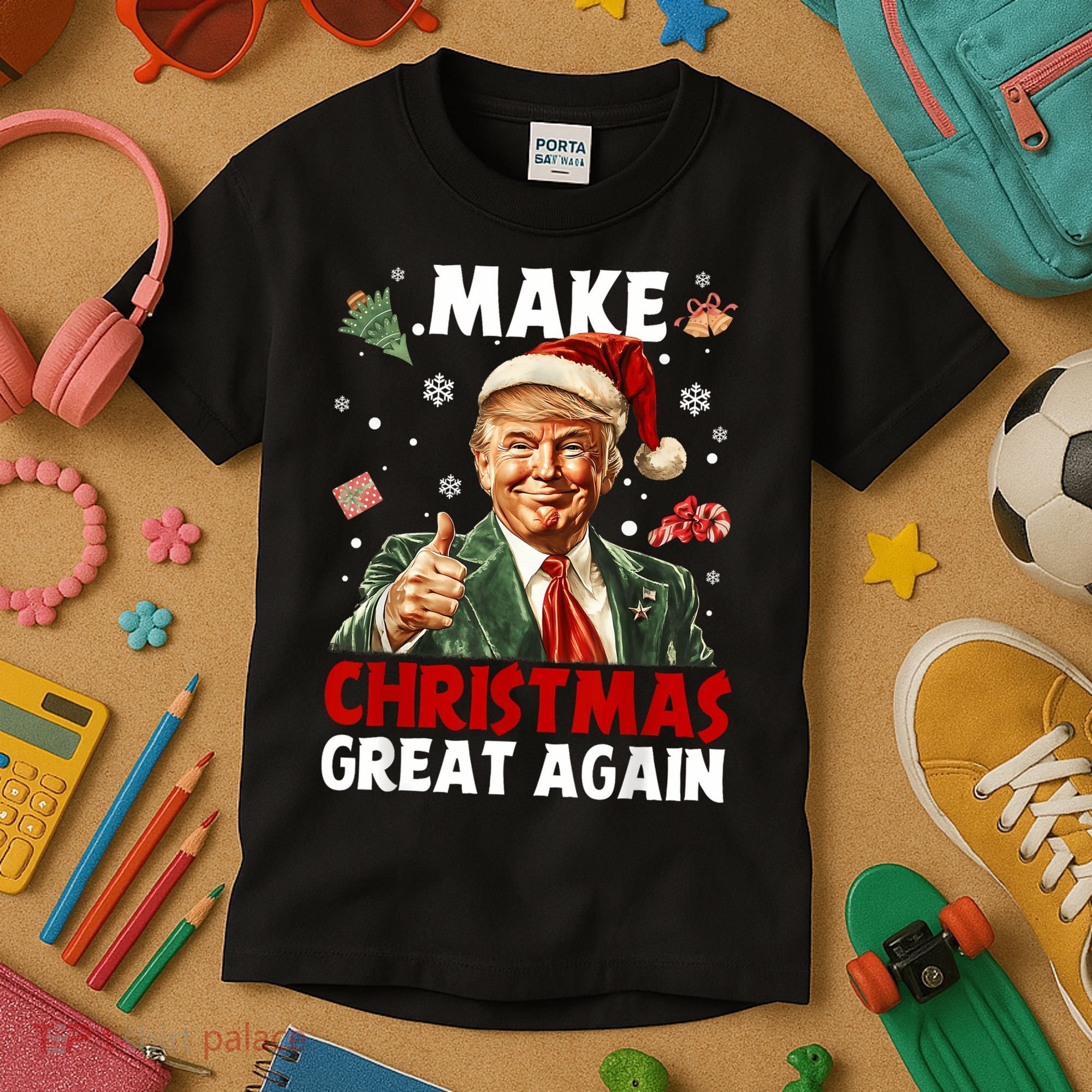 Make Christmas Great Again Santa Funny Trump Xmas Pajamas Kids T-Shirt