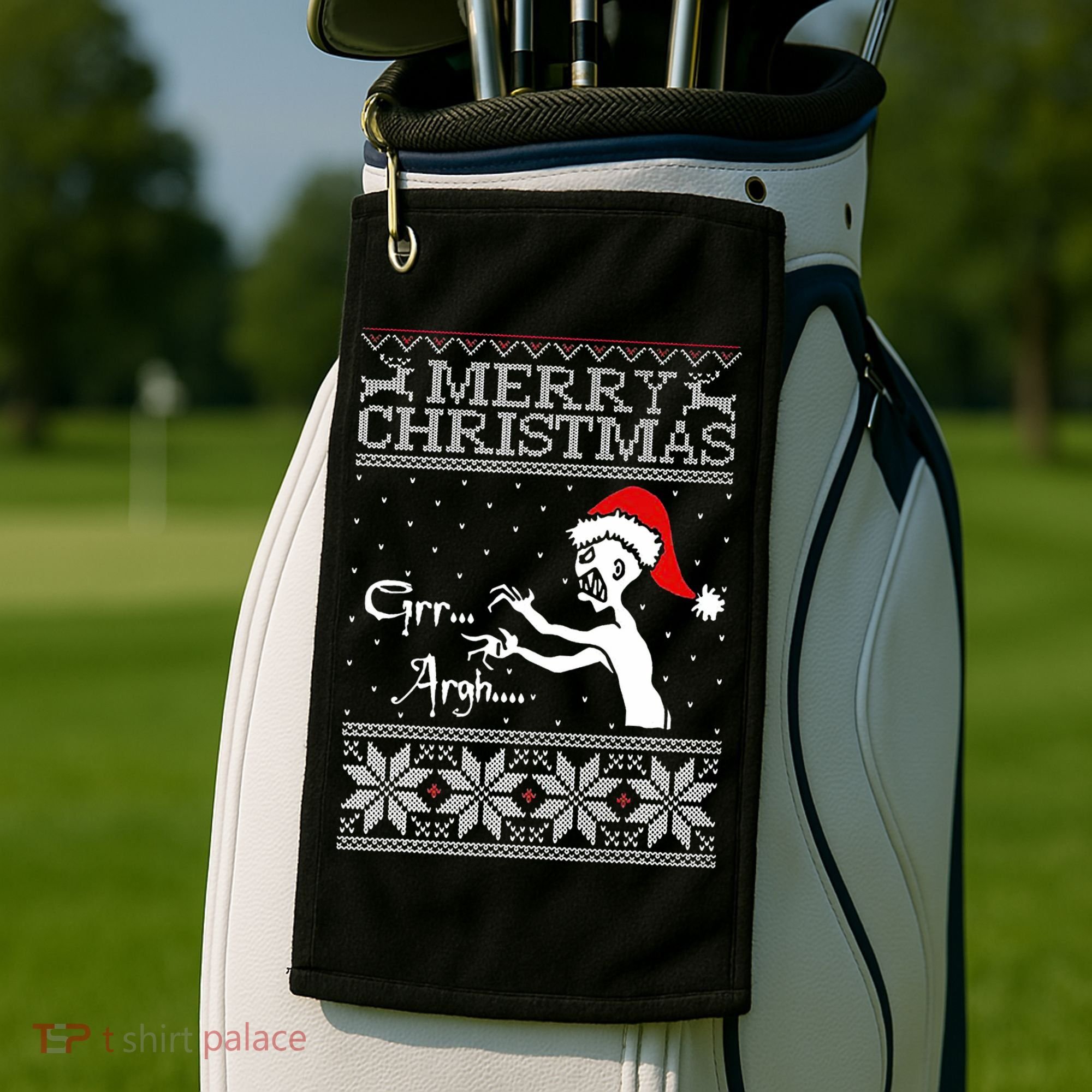 Merry Christmas Grr Argh Ugly Zombie Santa Golf Towel