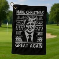Make Christmas Great Again Funny Trump Ugly Golf Towel thumb 1