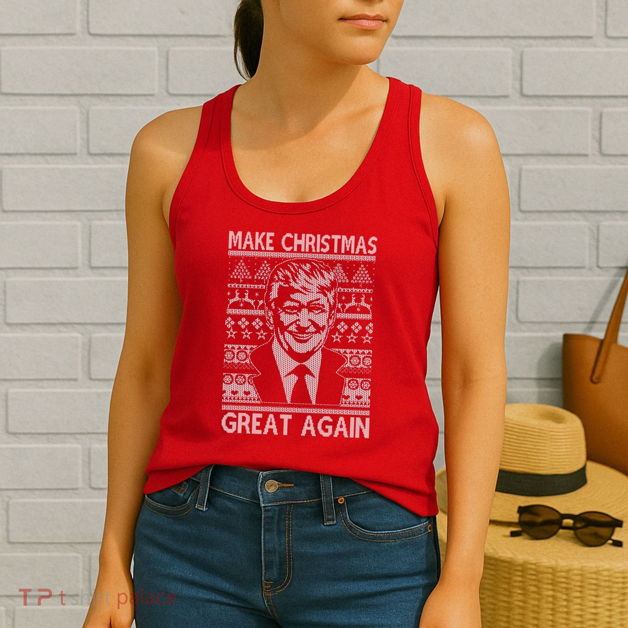 Make Christmas Great Again Funny Trump Ugly Women's Tank Top