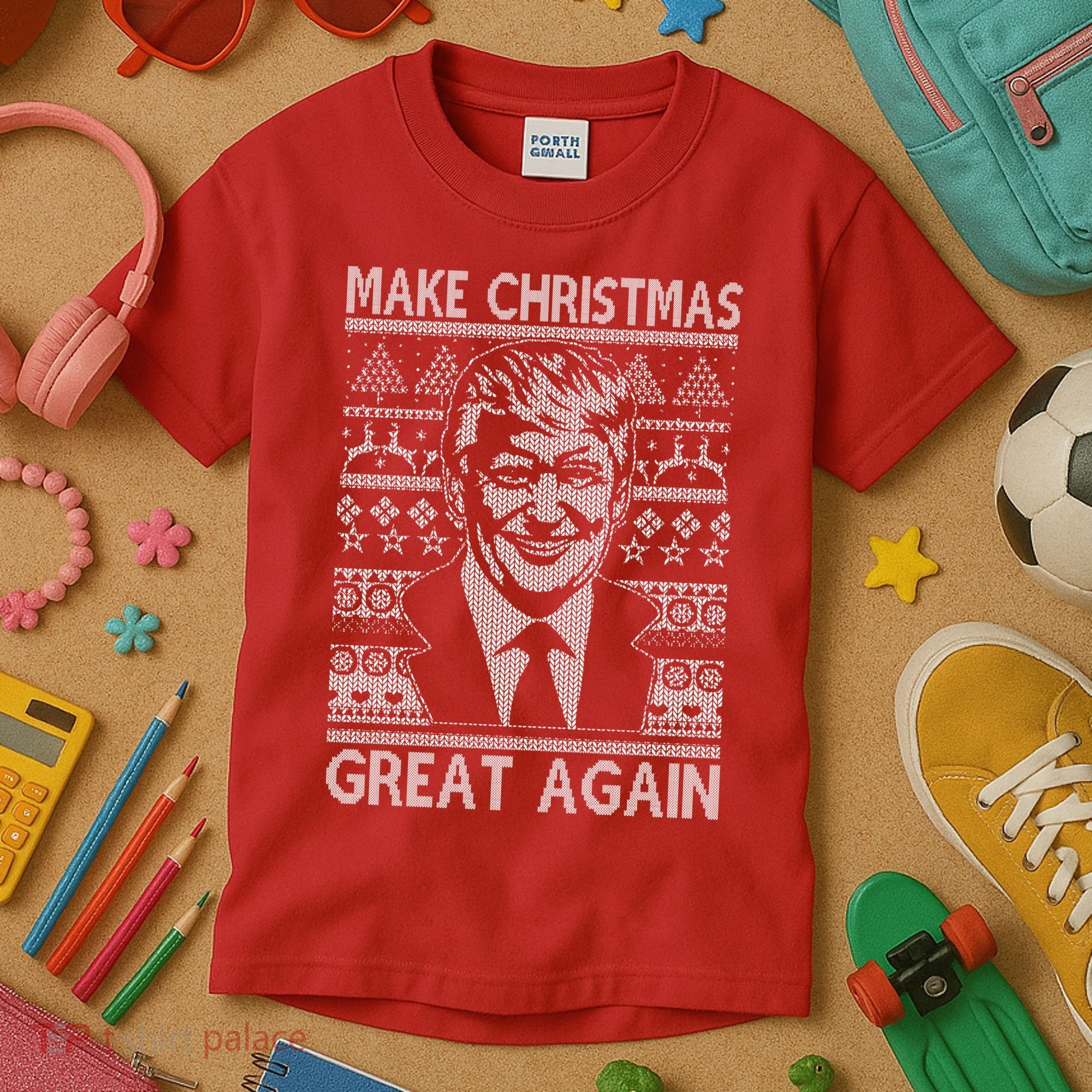 Make Christmas Great Again Funny Trump Ugly Kids T-Shirt