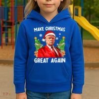 Make Christmas Great Again Funny Santa Trump 2024 Xmas Meaningful Gift Kids Hoodie thumb 3