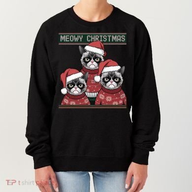 Meowy Christmas Grumpy Annoyed Cat Ugly Design Gift Women's Sweatshirt