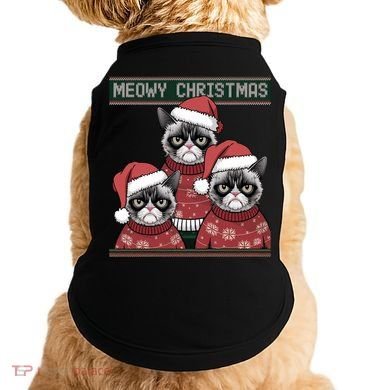 Meowy Christmas Grumpy Annoyed Cat Ugly Design Gift Doggie Tank