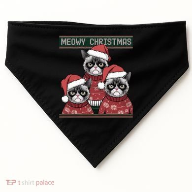 Meowy Christmas Grumpy Annoyed Cat Ugly Design Gift USA-Made Doggie Bandana