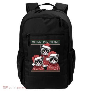 Meowy Christmas Grumpy Annoyed Cat Ugly Design Gift Backpack