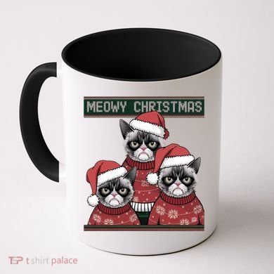 Meowy Christmas Grumpy Annoyed Cat Ugly Design Gift Coffee Mug