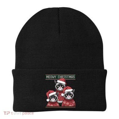 Meowy Christmas Grumpy Annoyed Cat Ugly Design Gift Beanie