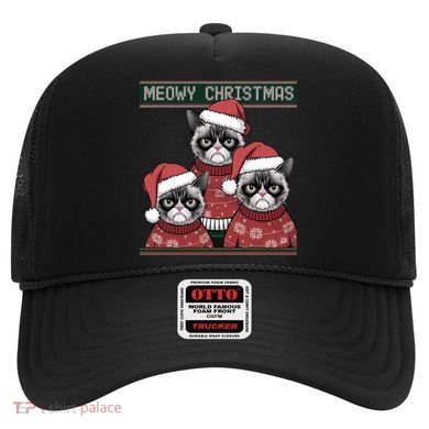 Meowy Christmas Grumpy Annoyed Cat Ugly Design Gift Hat