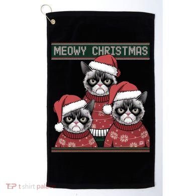 Meowy Christmas Grumpy Annoyed Cat Ugly Design Gift Golf Towel
