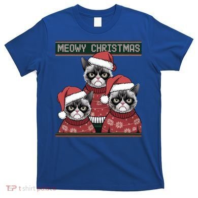 Meowy Christmas Grumpy Annoyed Cat Ugly Design Gift T-Shirt