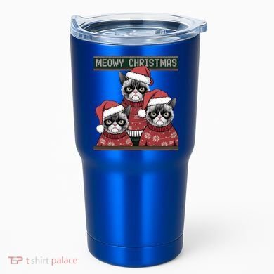 Meowy Christmas Grumpy Annoyed Cat Ugly Design Gift Tumbler
