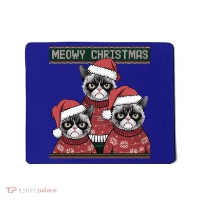 Meowy Christmas Grumpy Annoyed Cat Ugly Design Gift Mousepad