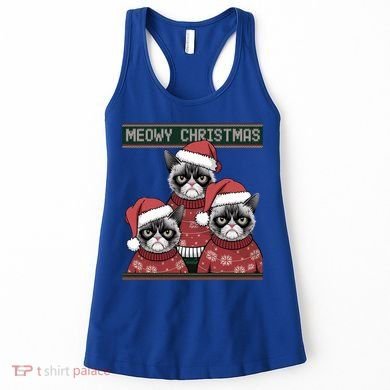 Meowy Christmas Grumpy Annoyed Cat Ugly Design Gift Women's Tank Top
