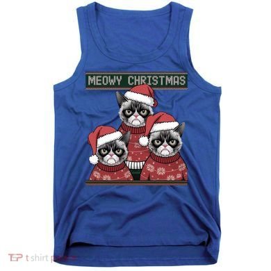 Meowy Christmas Grumpy Annoyed Cat Ugly Design Gift Tank Top
