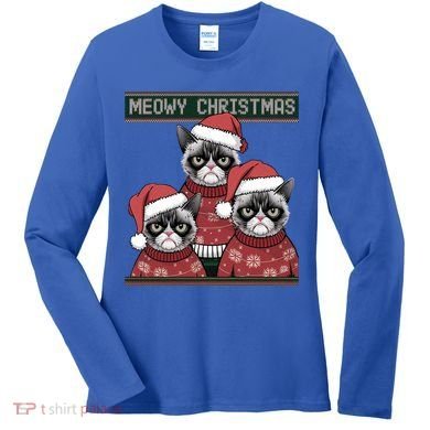 Meowy Christmas Grumpy Annoyed Cat Ugly Design Gift Women's Long Sleeve Shirt