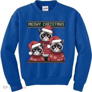 Meowy Christmas Grumpy Annoyed Cat Ugly Design Gift Kids Sweatshirt