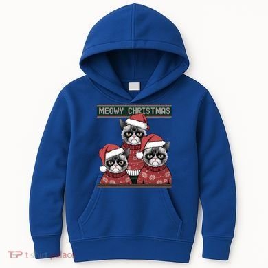 Meowy Christmas Grumpy Annoyed Cat Ugly Design Gift Kids Hoodie