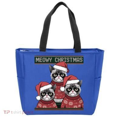 Meowy Christmas Grumpy Annoyed Cat Ugly Design Gift Tote Bag