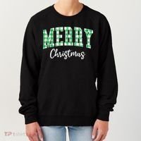 Merry Christmas Green Classic Checkered Women's Sweatshirt thumb 0