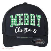 Merry Christmas Green Classic Checkered Flexfit Unipanel Trucker Cap thumb 0