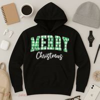 Merry Christmas Green Classic Checkered Hoodie thumb 3