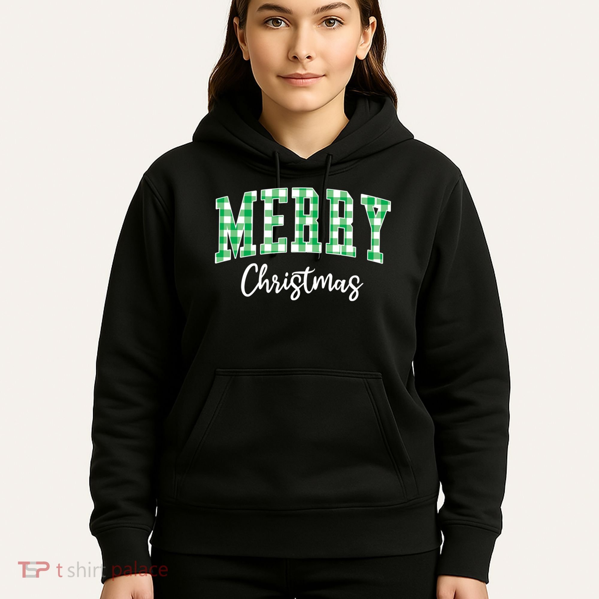 Merry Christmas Green Classic Checkered Hoodie
