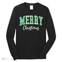 Merry Christmas Green Classic Checkered Long Sleeve Shirt thumb 0