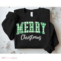 Merry Christmas Green Classic Checkered Sweatshirt thumb 2