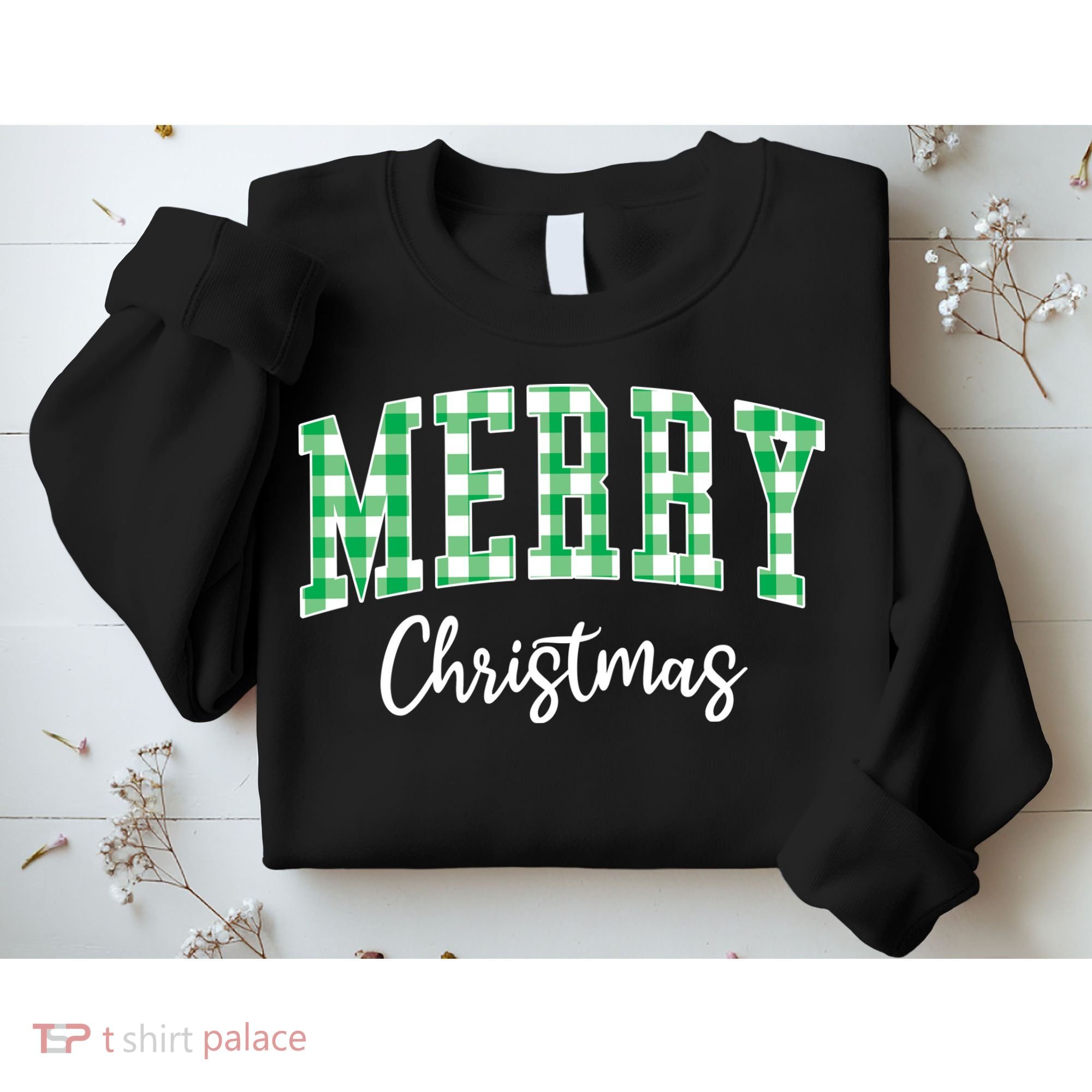 Merry Christmas Green Classic Checkered Sweatshirt