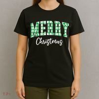 Merry Christmas Green Classic Checkered T-Shirt thumb 4