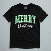 Merry Christmas Green Classic Checkered T-Shirt thumb 5