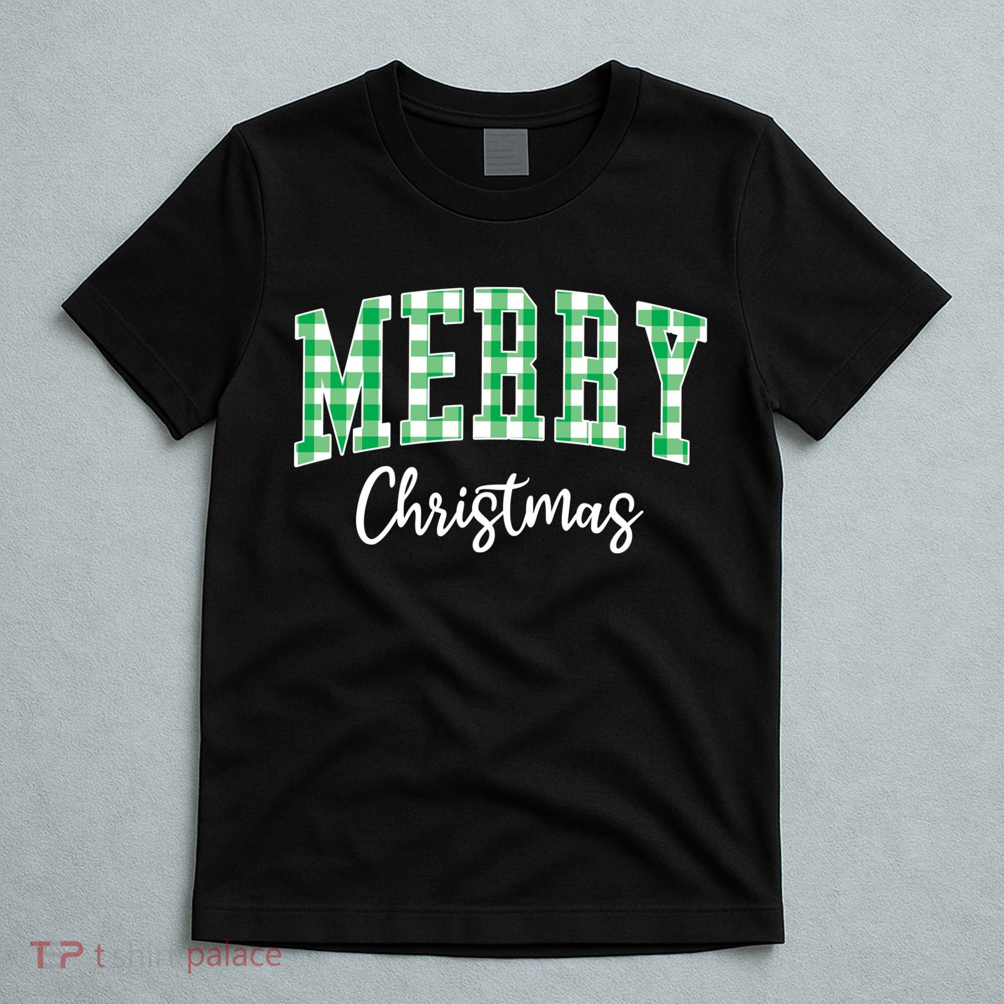 Merry Christmas Green Classic Checkered T-Shirt