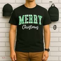 Merry Christmas Green Classic Checkered T-Shirt thumb 6