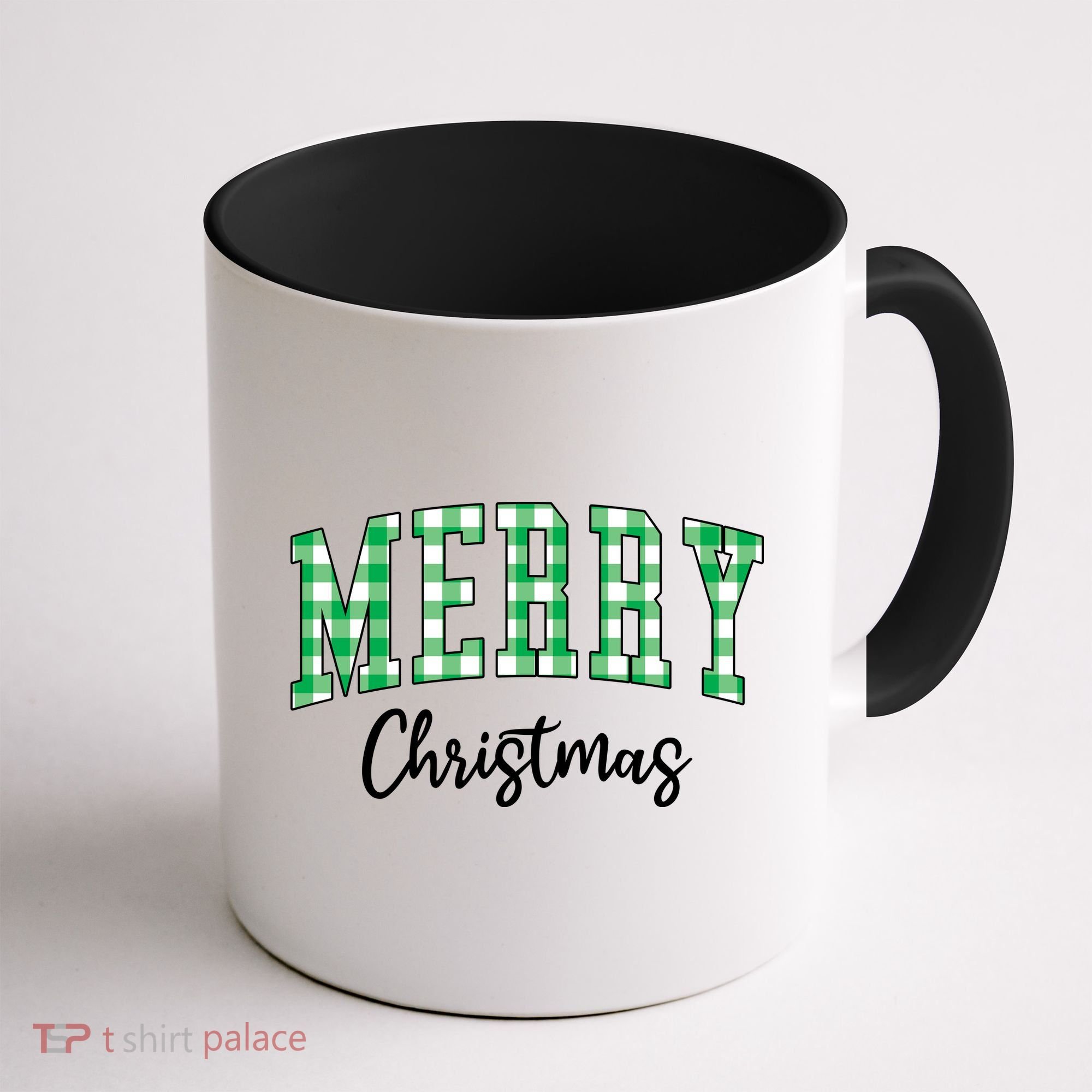 Merry Christmas Green Classic Checkered Coffee Mug