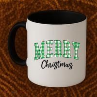 Merry Christmas Green Classic Checkered Coffee Mug thumb 2