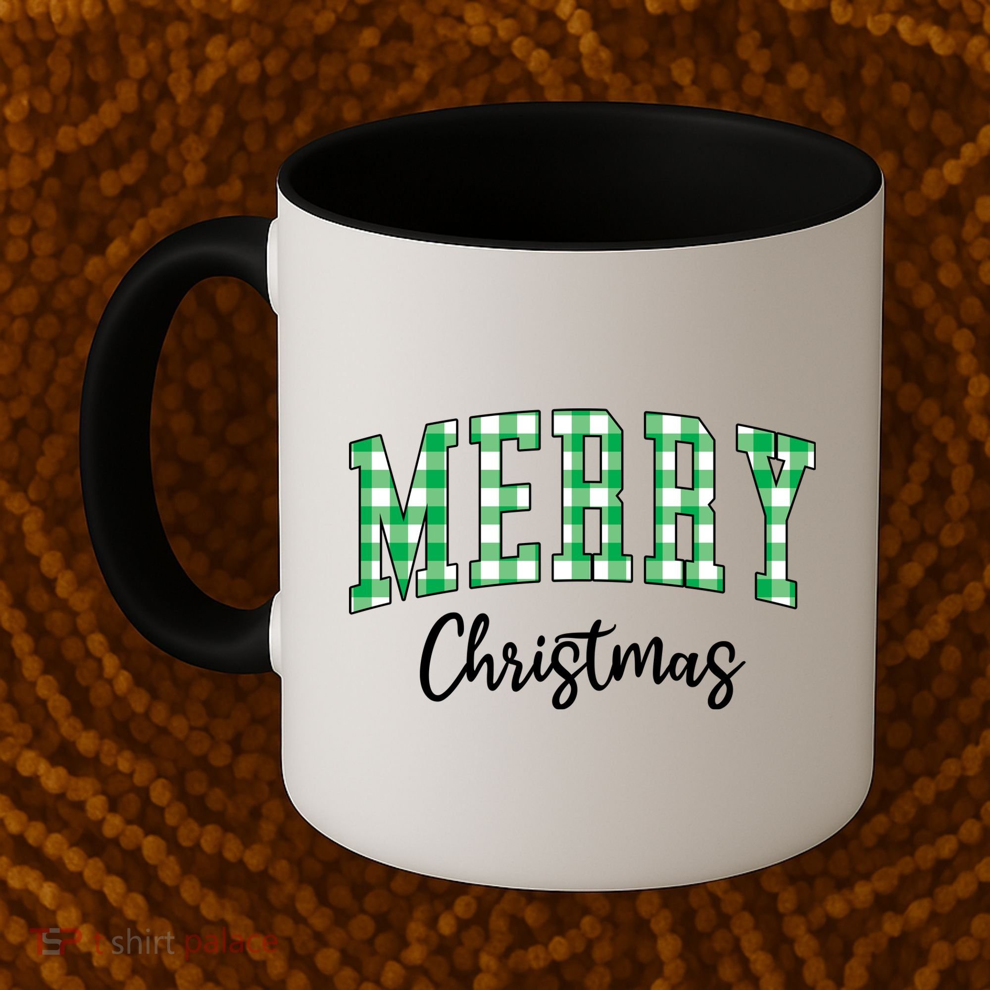 Merry Christmas Green Classic Checkered Coffee Mug