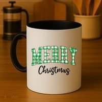 Merry Christmas Green Classic Checkered Coffee Mug thumb 4