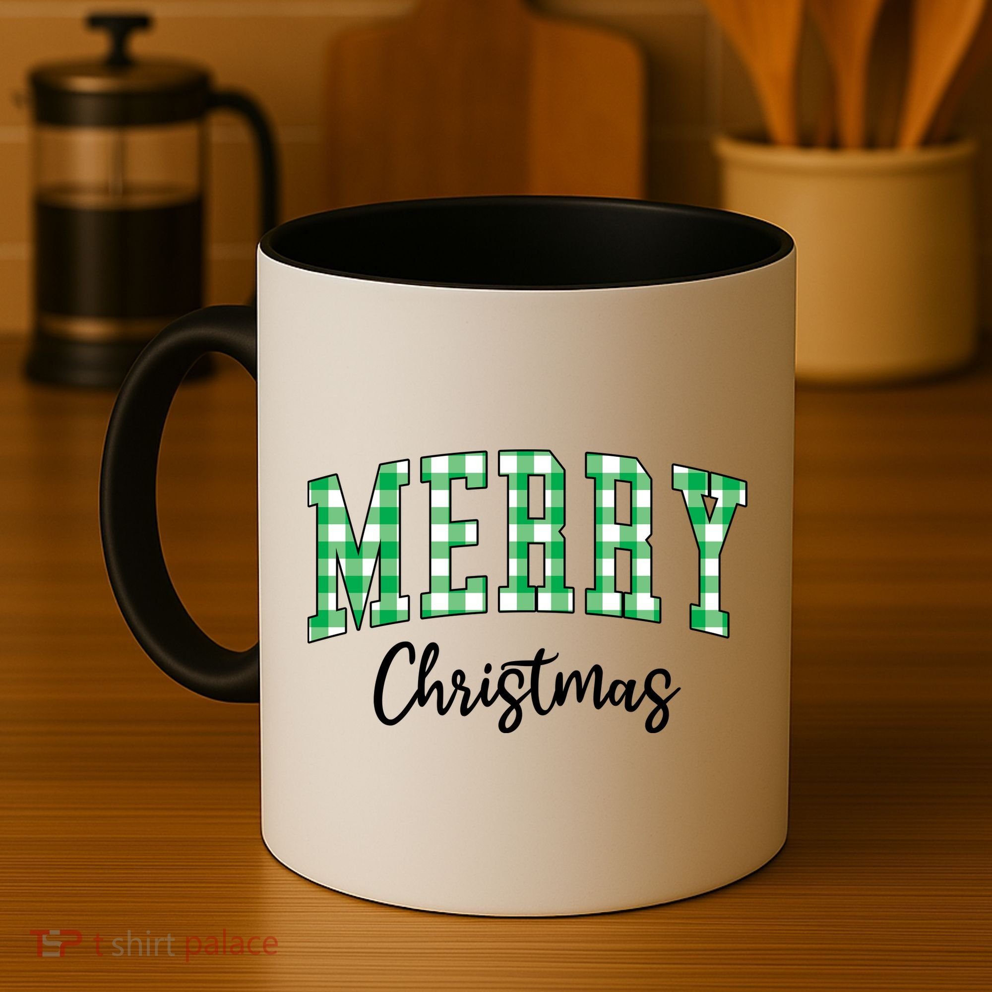 Merry Christmas Green Classic Checkered Coffee Mug