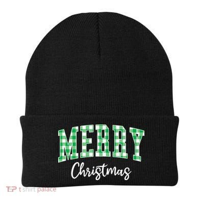 Merry Christmas Green Classic Checkered Beanie